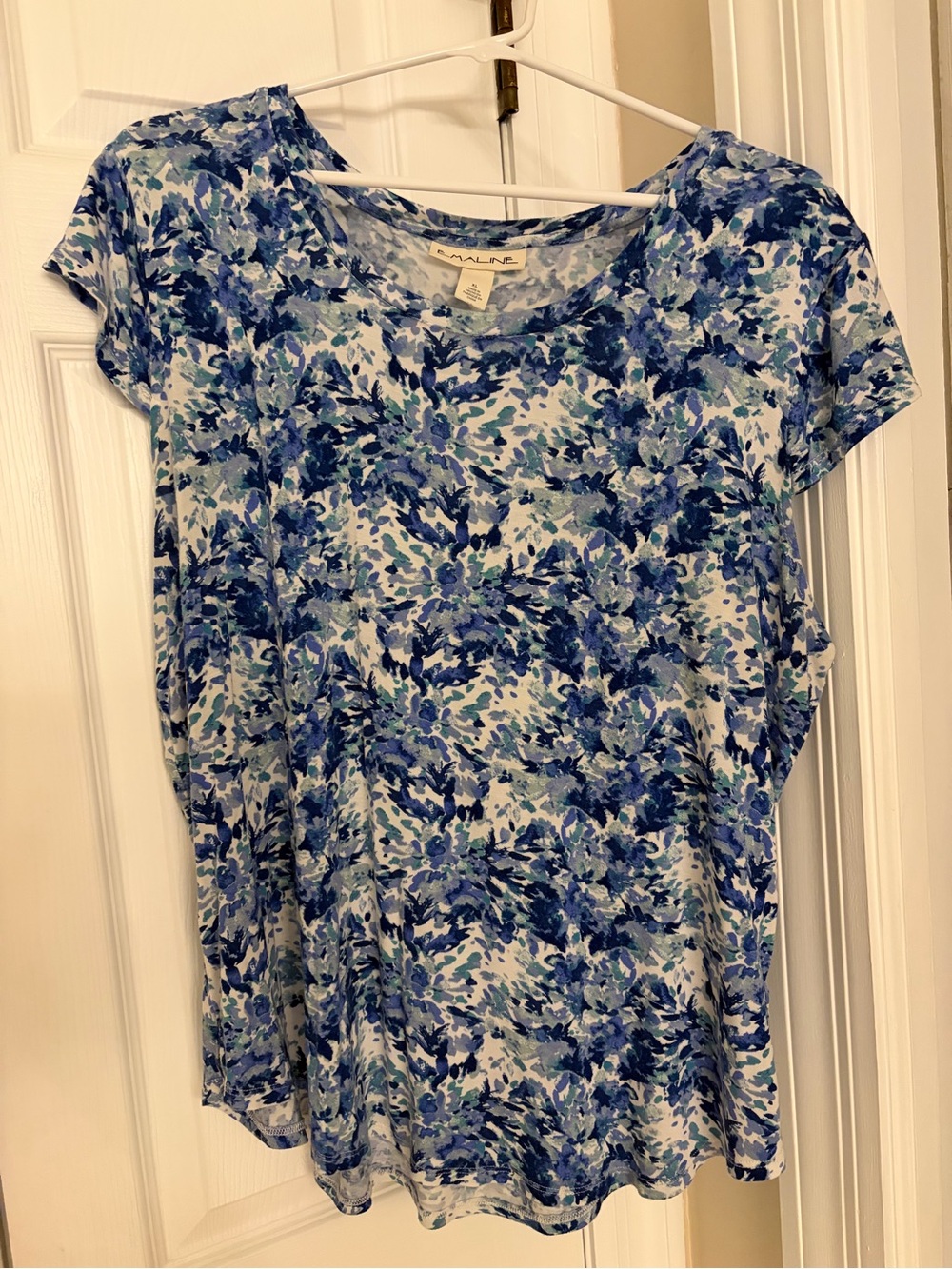 Blue and Green Floral Short-Sleeve Women's Top